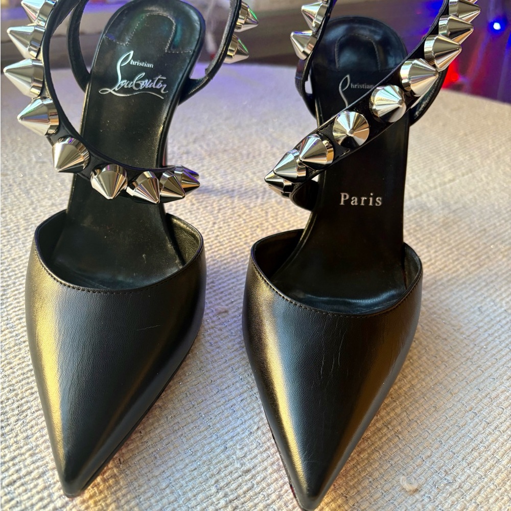 Christian Louboutin Black and Silver Studded Heels